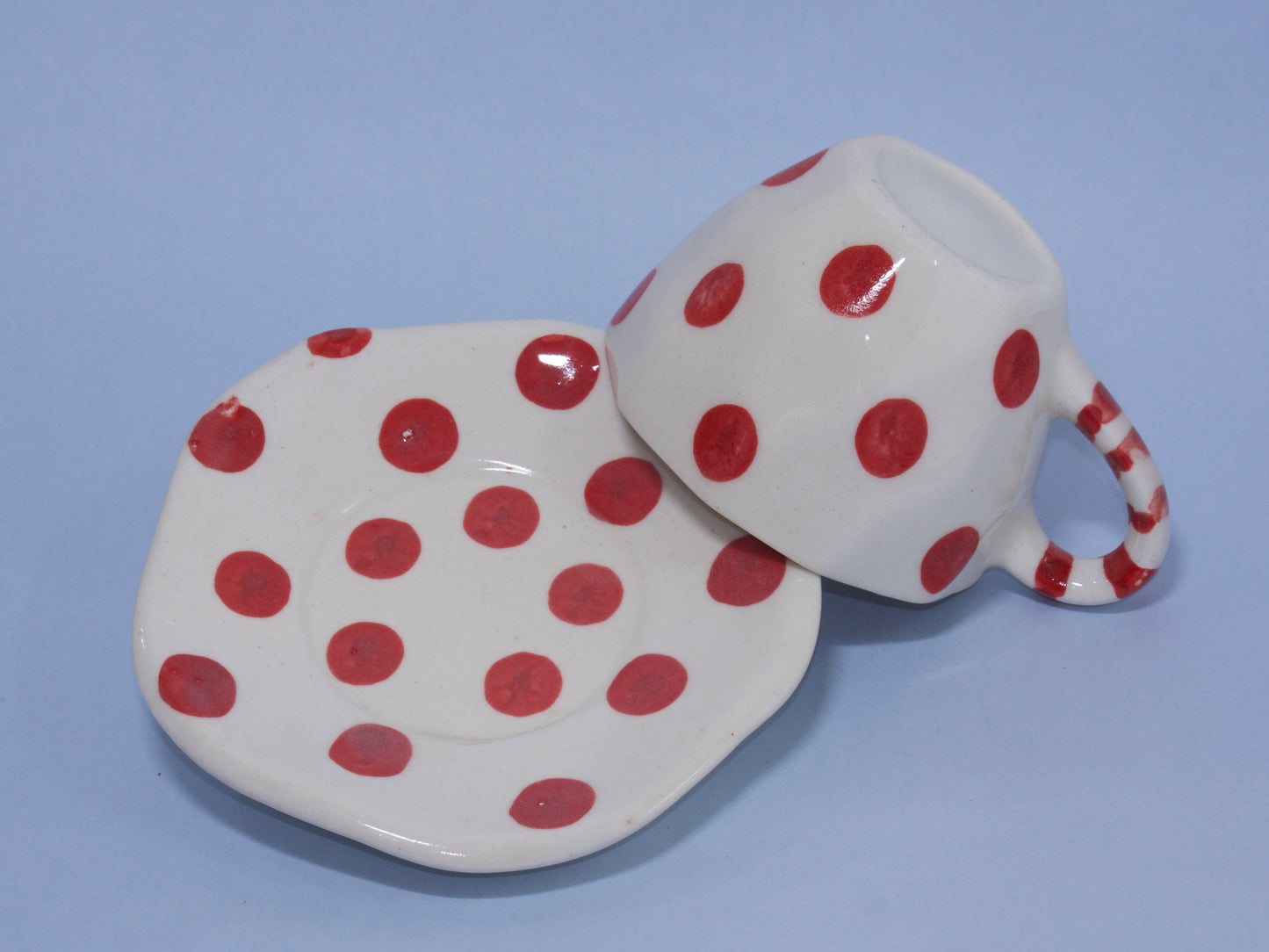 Blue Pottery Cup and Coaster Set – Red Polka Rakhi Return Gift for Sister Combo 7