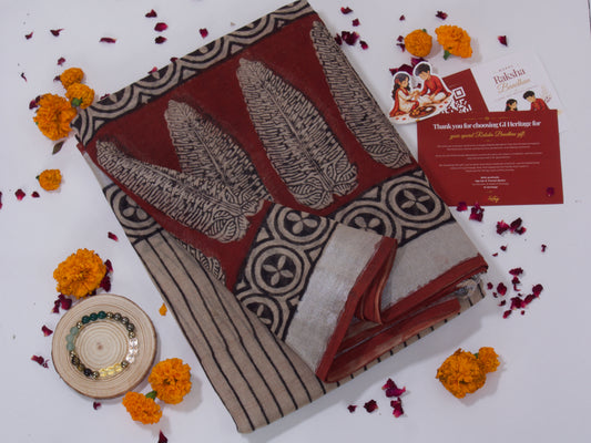 Linen Saree Set – Beige- Rakhi Return Gift for Sister Combo 1
