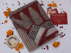 Linen Saree Set – Beige- Rakhi Return Gift for Sister Combo 1