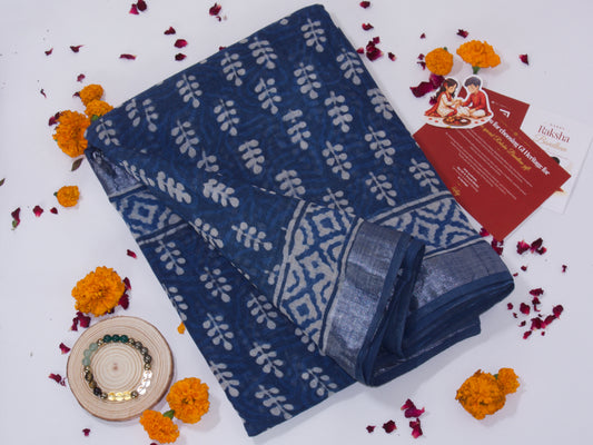 Linen Saree Set – Indigo-Rakhi Return Gift for Sister Combo 2