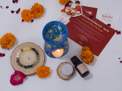 Blue Pottery Diffuser & Candle Set Rakhi Return Gift for Sister Combo 8