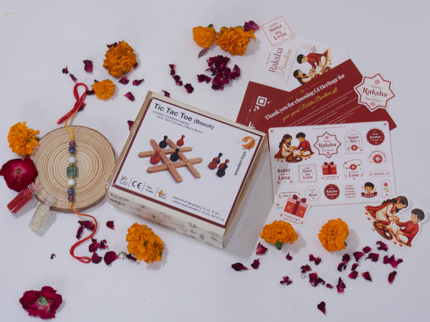 Wooden Tic Tac Toe Set- Kids Rakhi Combo 5