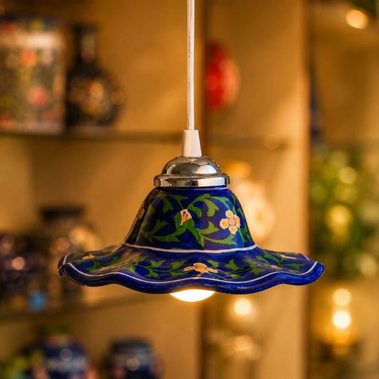 Blue Pottery Lamp Navy Blue Floral Design