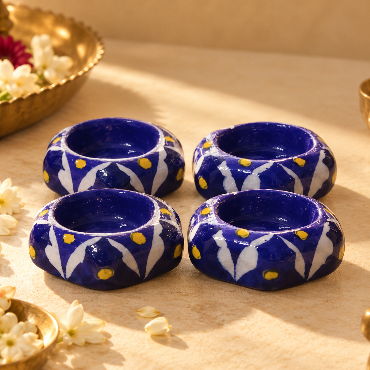 Neel Deep | Jaipur Blue Pottery Diya, Set of 4