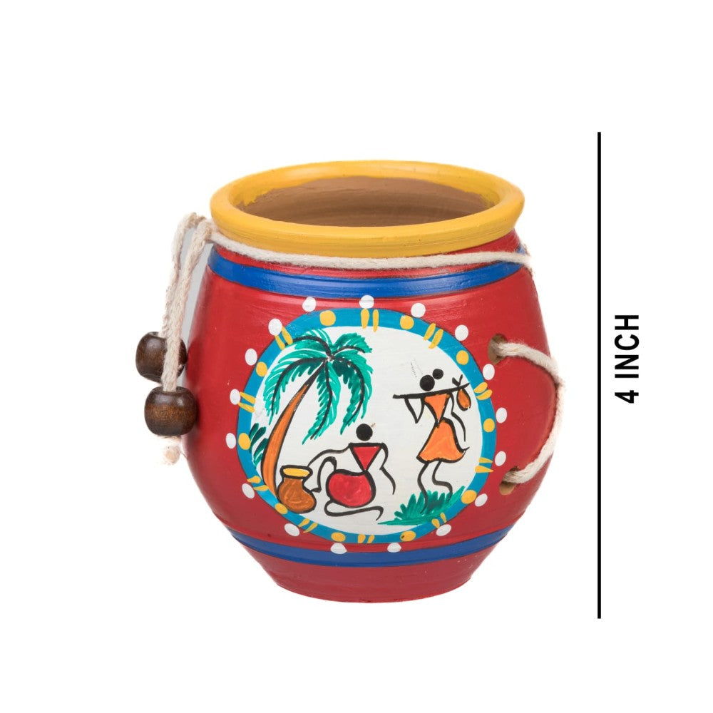 Red Tribal Terracota Pen Holder