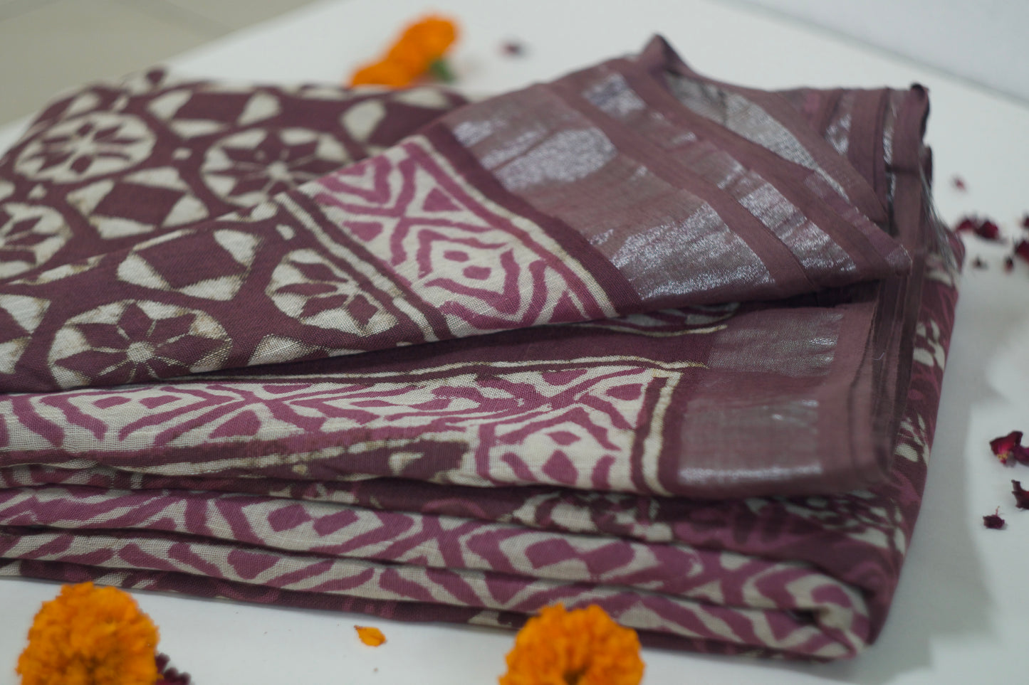 Linen Saree Set – Beige- Rakhi Return Gift for Sister Combo 1