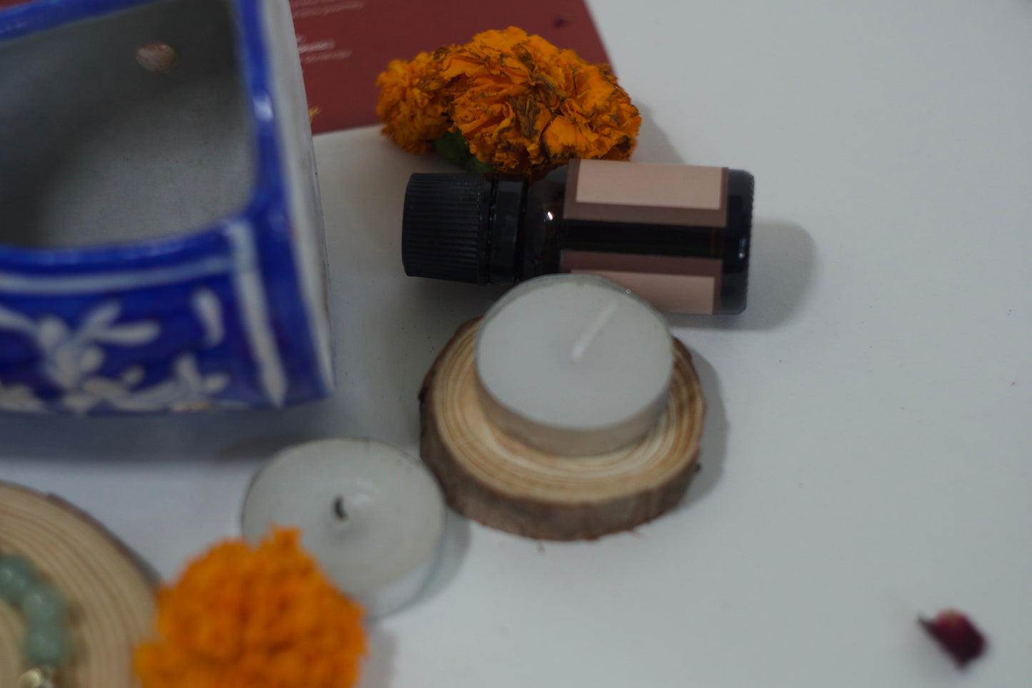 Blue Pottery Diffuser & Candle Set Style 02 Rakhi Return Gift for Sister Combo 9