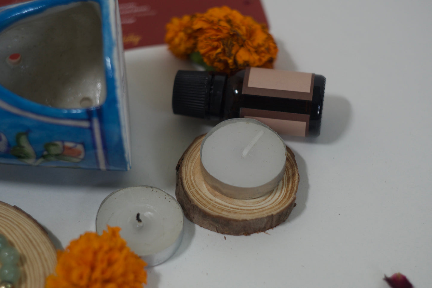 Blue Pottery Diffuser & Candle Set Rakhi Return Gift for Sister Combo 8
