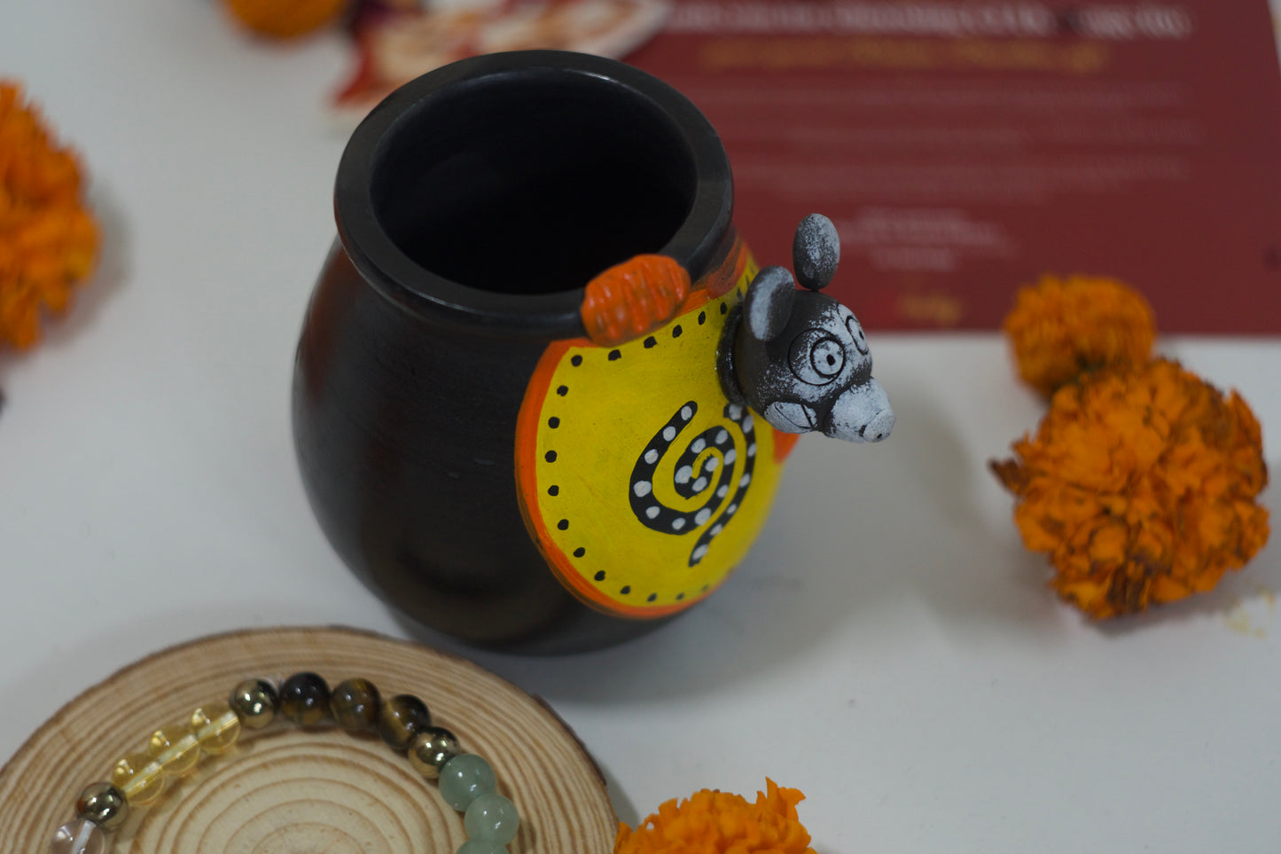 Black Pottery Pen Stand Rakhi Return Gift for Sister Combo 10