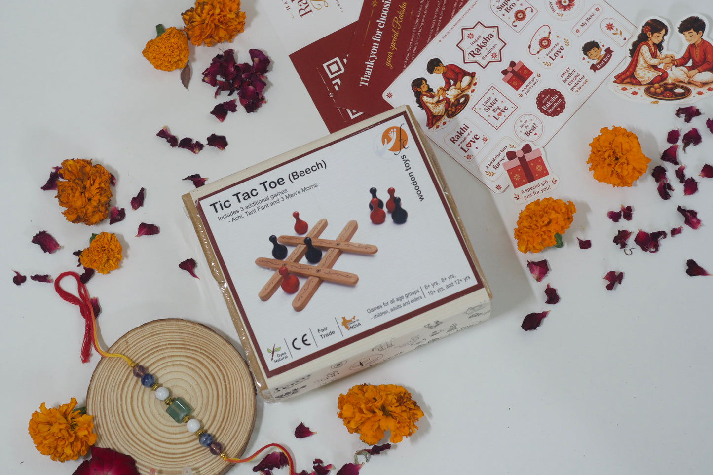 Wooden Tic Tac Toe Set- Kids Rakhi Combo 5