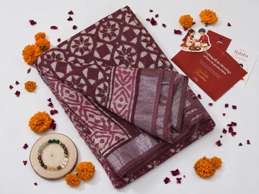Linen Saree Set – Purple- Rakhi Return Gift for Sister Combo 3