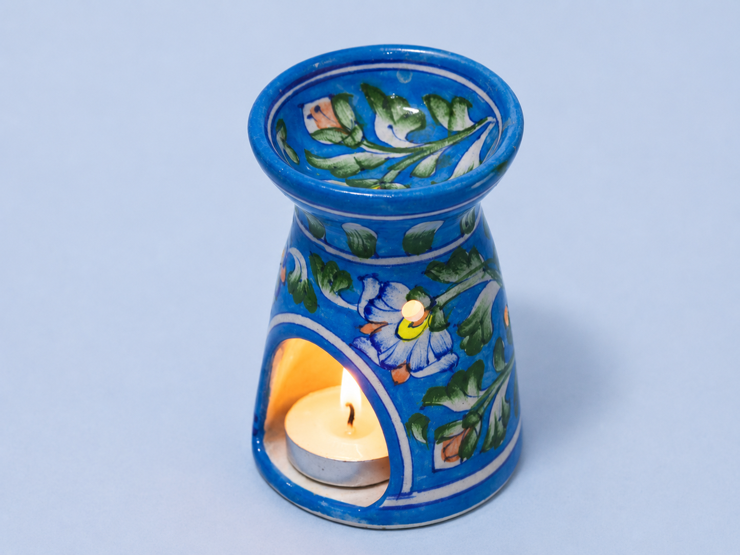Blue Pottery Diffuser & Candle Set Rakhi Return Gift for Sister Combo 8