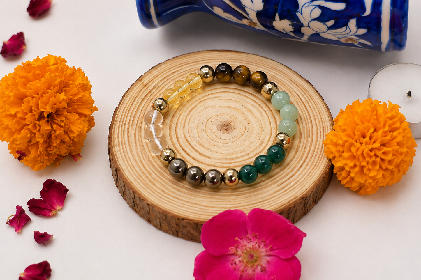 Blue Pottery Diffuser & Candle Set Style 02 Rakhi Return Gift for Sister Combo 9