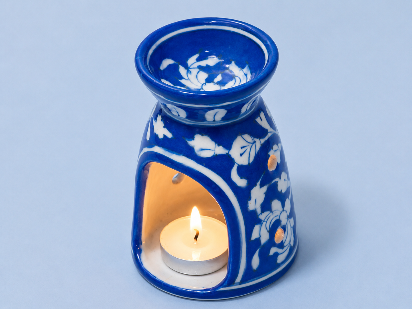 Blue Pottery Diffuser & Candle Set Style 02 Rakhi Return Gift for Sister Combo 9