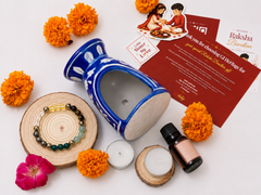 Blue Pottery Diffuser & Candle Set Style 02 Rakhi Return Gift for Sister Combo 9