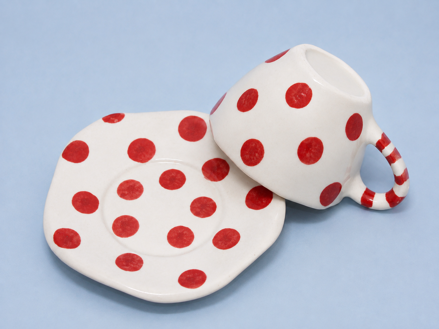 Blue Pottery Cup and Coaster Set – Red Polka Rakhi Return Gift for Sister Combo 7
