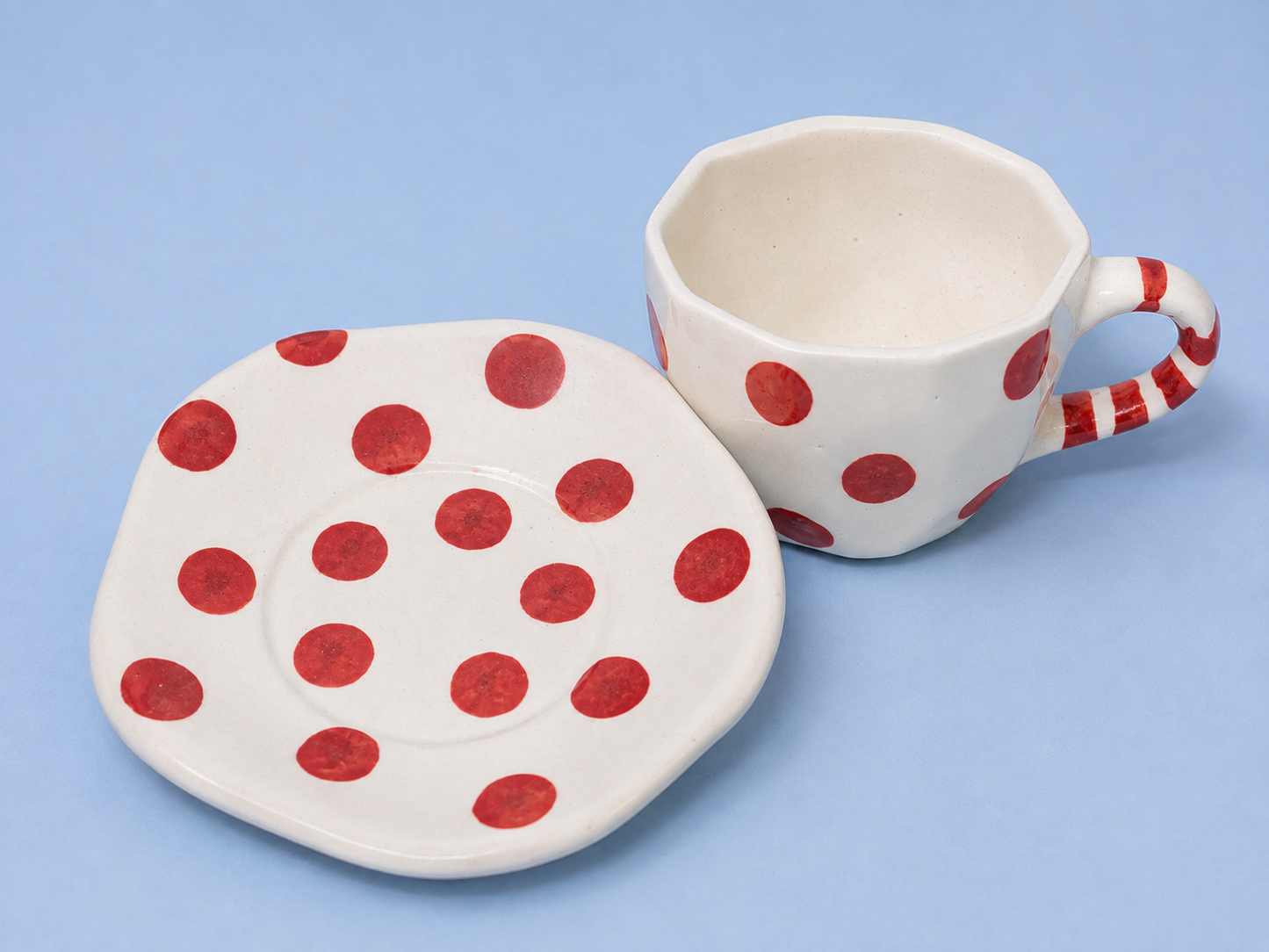 Blue Pottery Cup and Coaster Set – Red Polka Rakhi Return Gift for Sister Combo 7