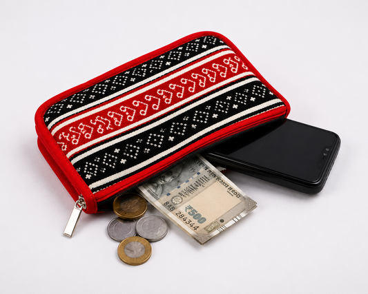 Toda Embroidered Two In One Pouch - Black and Red Pattern