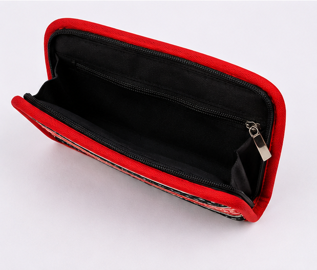 Toda Embroidered Two In One Pouch - Black and Red Pattern