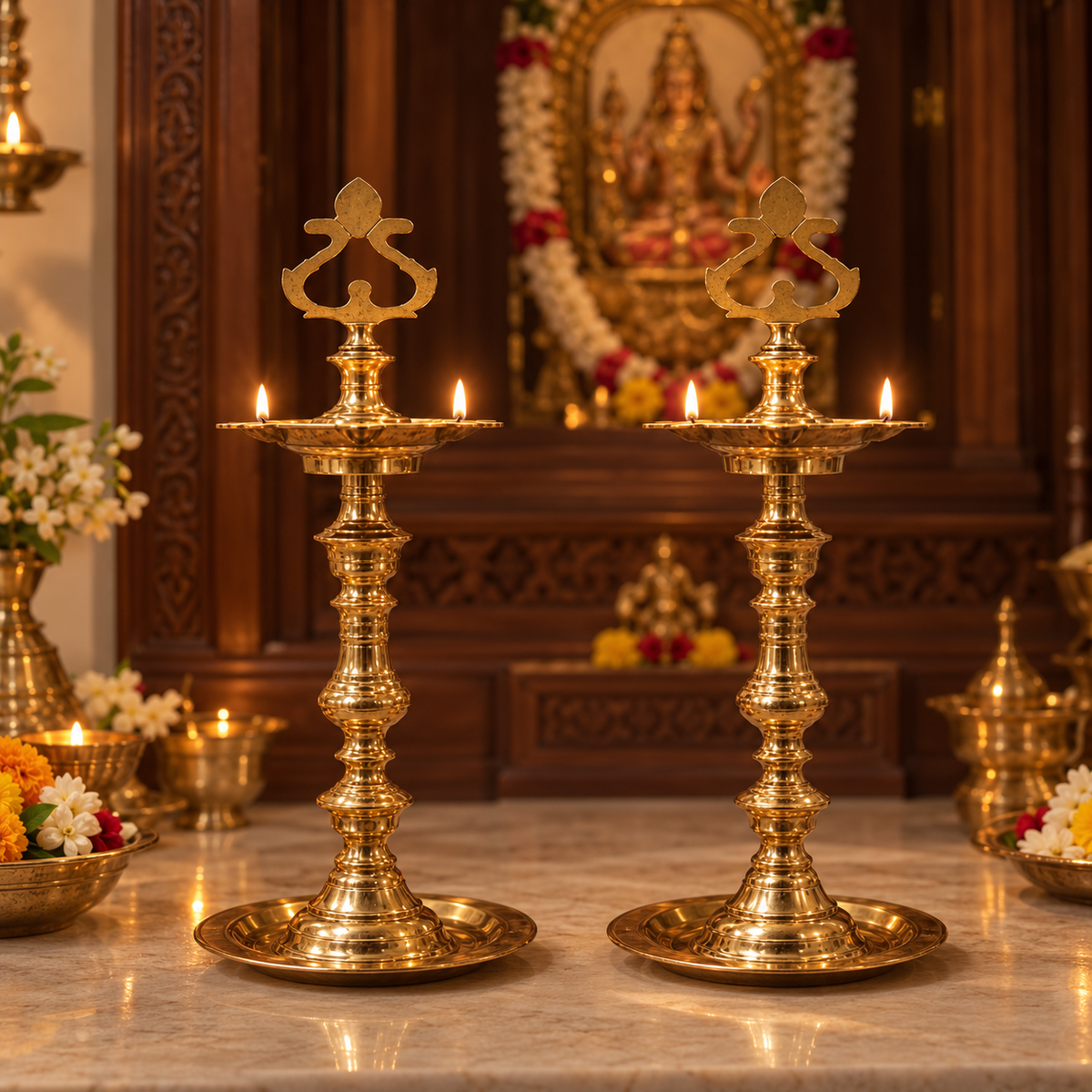 Kovil Kuthuvilakku | Nachiarkoil Brass Lamp 20 Inch, Set of 2