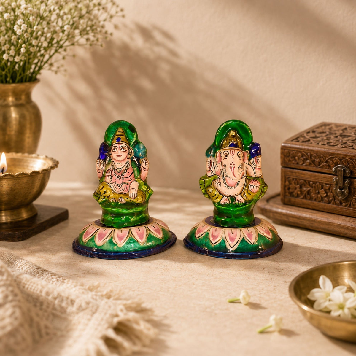 Lakshmi & Ganeshji Gulabi Meenakari Art