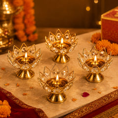 Iron+Crystal Table Top Diyas Set of 4