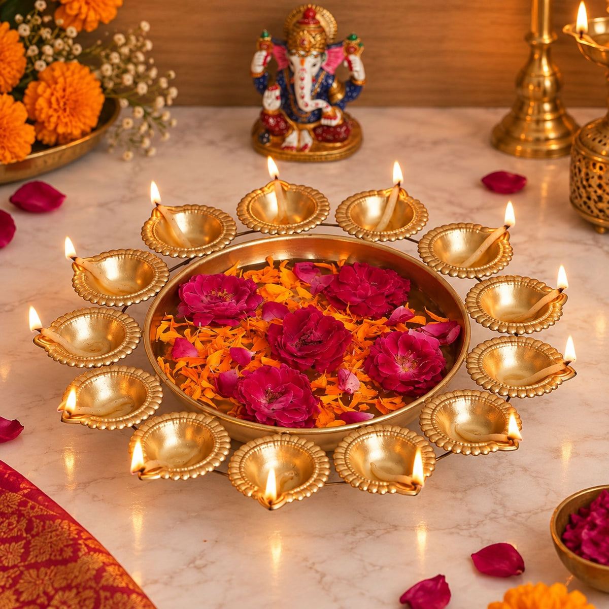 Fancy Golden Urli Tabletop Diya