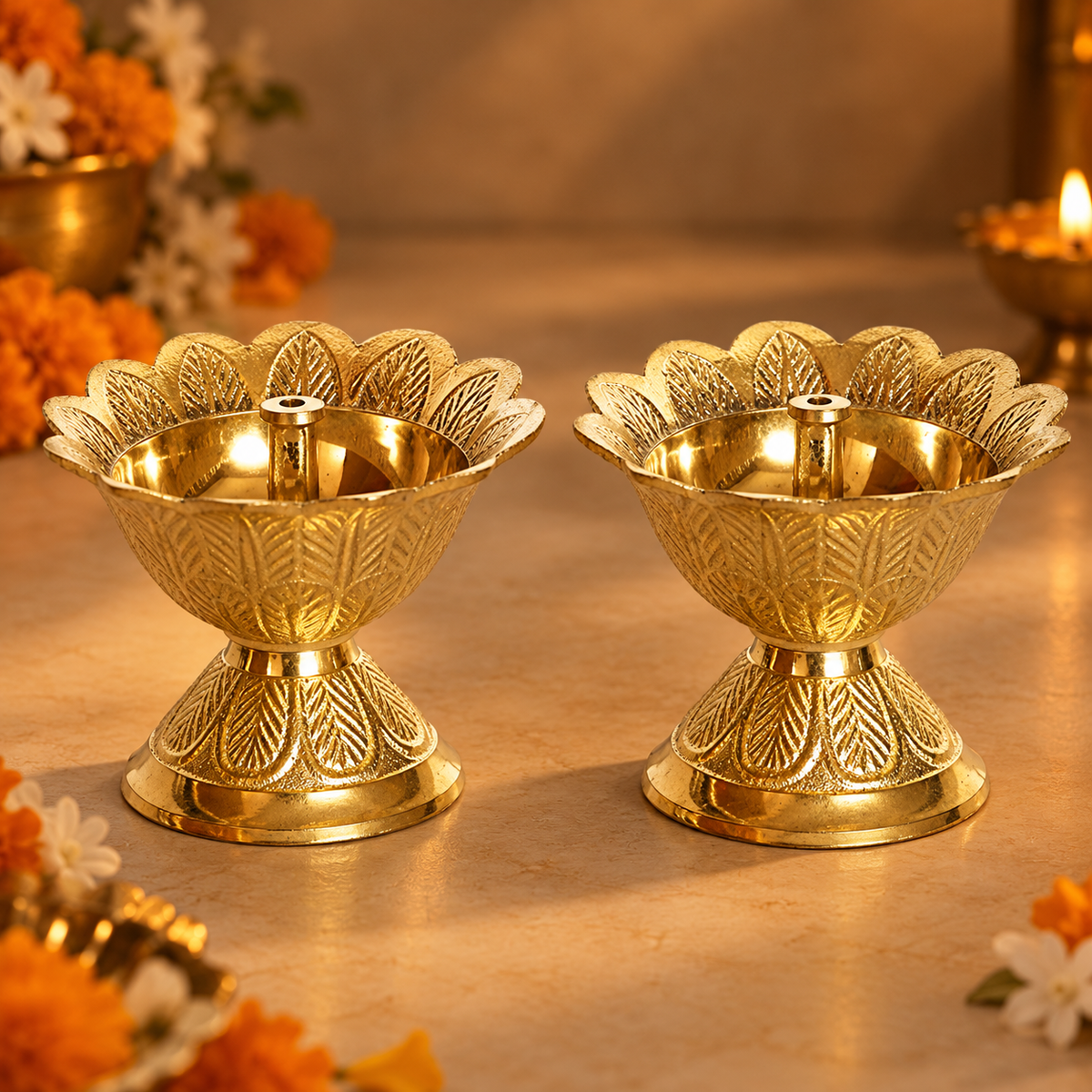 Beautiful Golden Brass Payali Diya Jyoti set of 2 ( Style 1 )