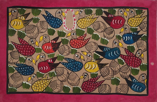 Bengal Pattachitra Traditional Birds Marriage (10x14 inches)