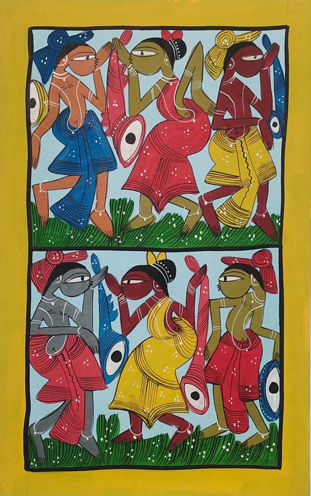 Bengal Pattachitra Tribal Dance Performance (10x14 inches)