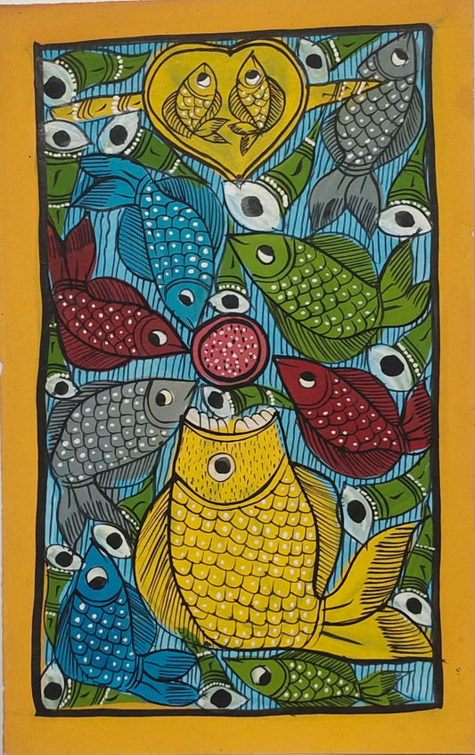 Bengal Pattachitra Fish Wedding Ceremony (10x14 inches)