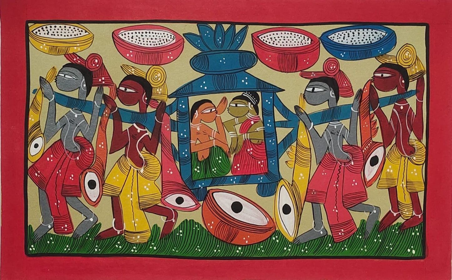 Bengal Pattachitra Bengali Wedding Ceremony Style 1 (10x14 inches)