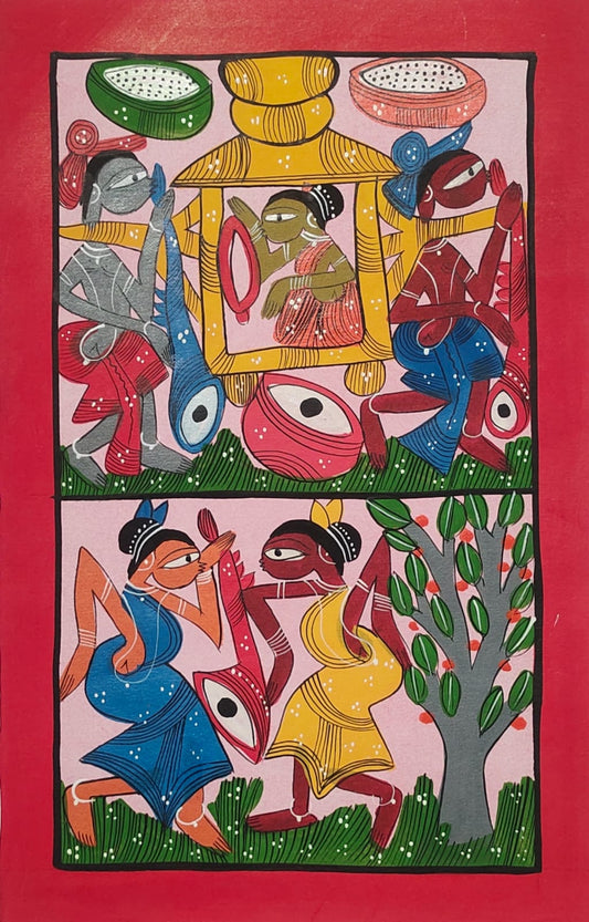Bengal Pattachitra Tribal Wedding Dance Ceremony (10x14 inches)
