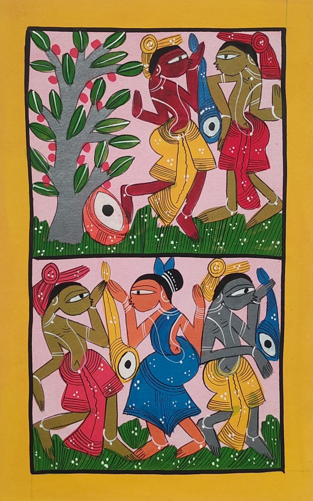 Bengal Pattachitra Tribal Dance Ceremony (10x14 inches)