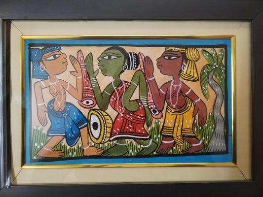 Bengal Pattachitra 2 men with women framed 10x14 inches