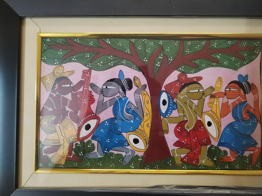 Bengal Pattachitra Tribal Dance framed (10x14 inches)