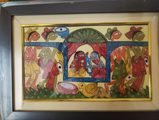Bengal Pattachitra  Tribals Enjoying Wedding Ceremony (10x14 inches)