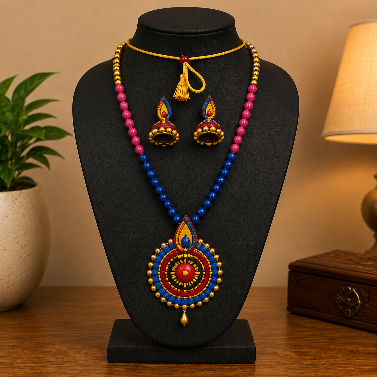 Multi-color Bankura Panchmura Terracotta Craft Necklace Jewellery Set