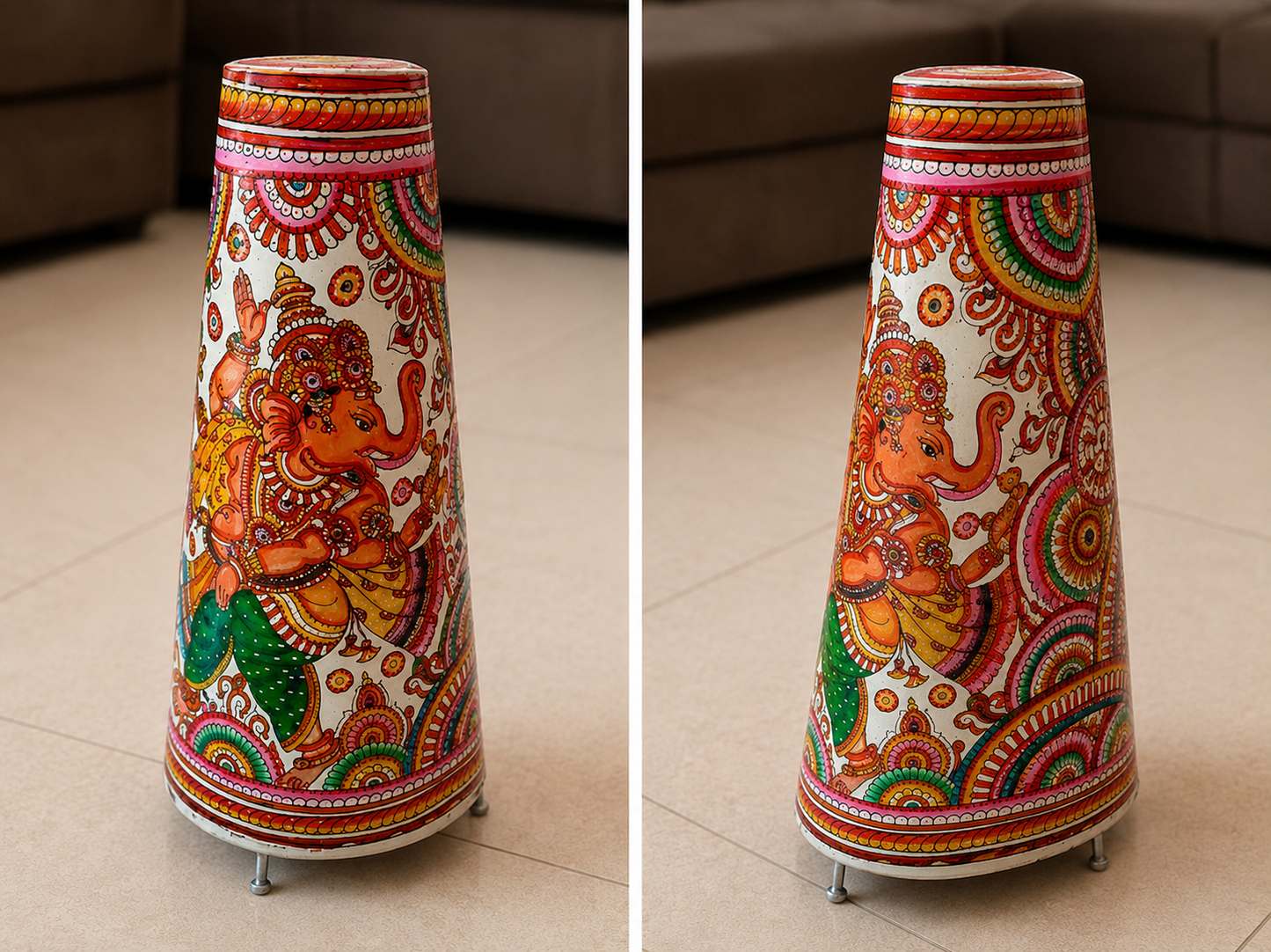 Andhra Pradesh Leather Puppetry Ganesha Printed Decorative Showpiece Lamp