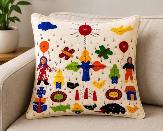 Kids In A Garden Pipli Appliquie Cushion Cover Single Piece (16*16) Inch