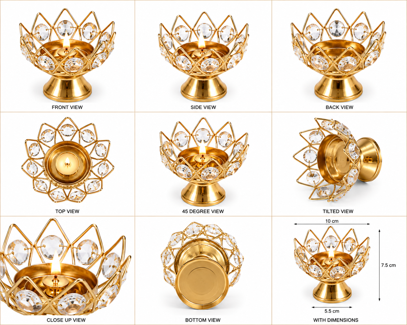 Iron+Crystal Table Top Diyas Set of 4
