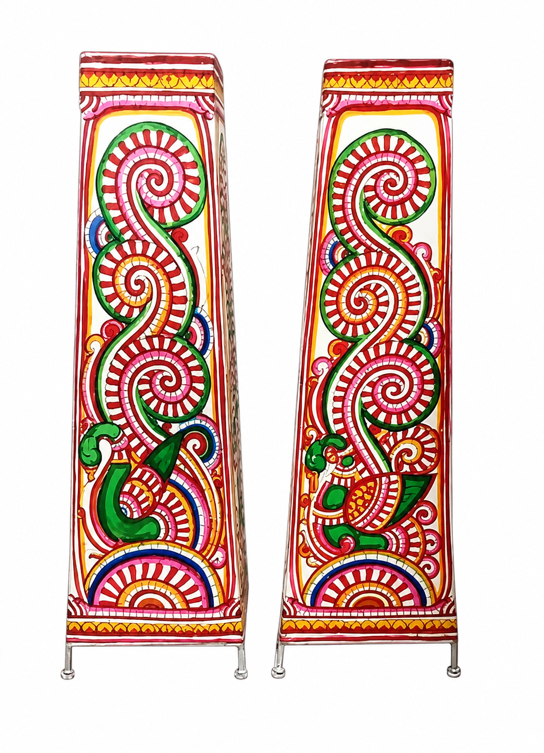 Andhra Pradesh Leather Puppetry Peacock Design Decorative Showpiece Lamp (Set of 2)