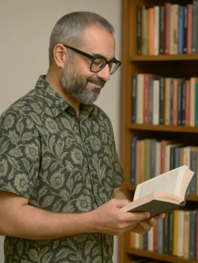 Akola Block Printed Cotton Men's Half Sleeves Shirt - Green