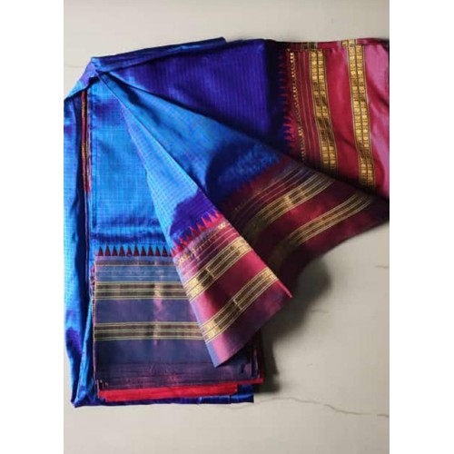 Alluring Narayanpet Handloom Woven Strips Sky Blue Colour Mulberry Silk Saree With Elegant Pallu