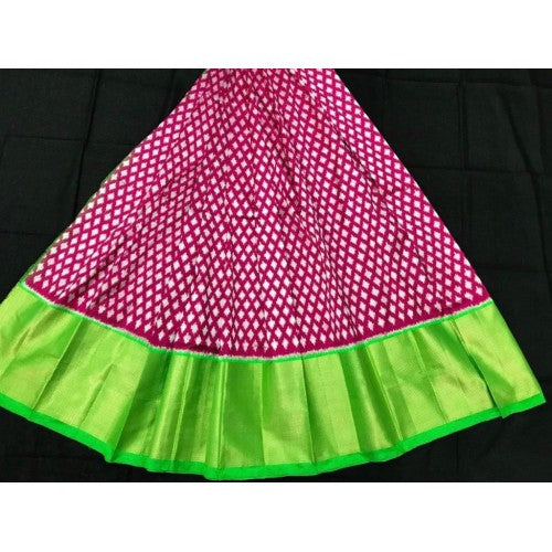 Alluring Pochampally Ikat Beautiful Red Colour & Light Green Border Big Size Lehanga for Women