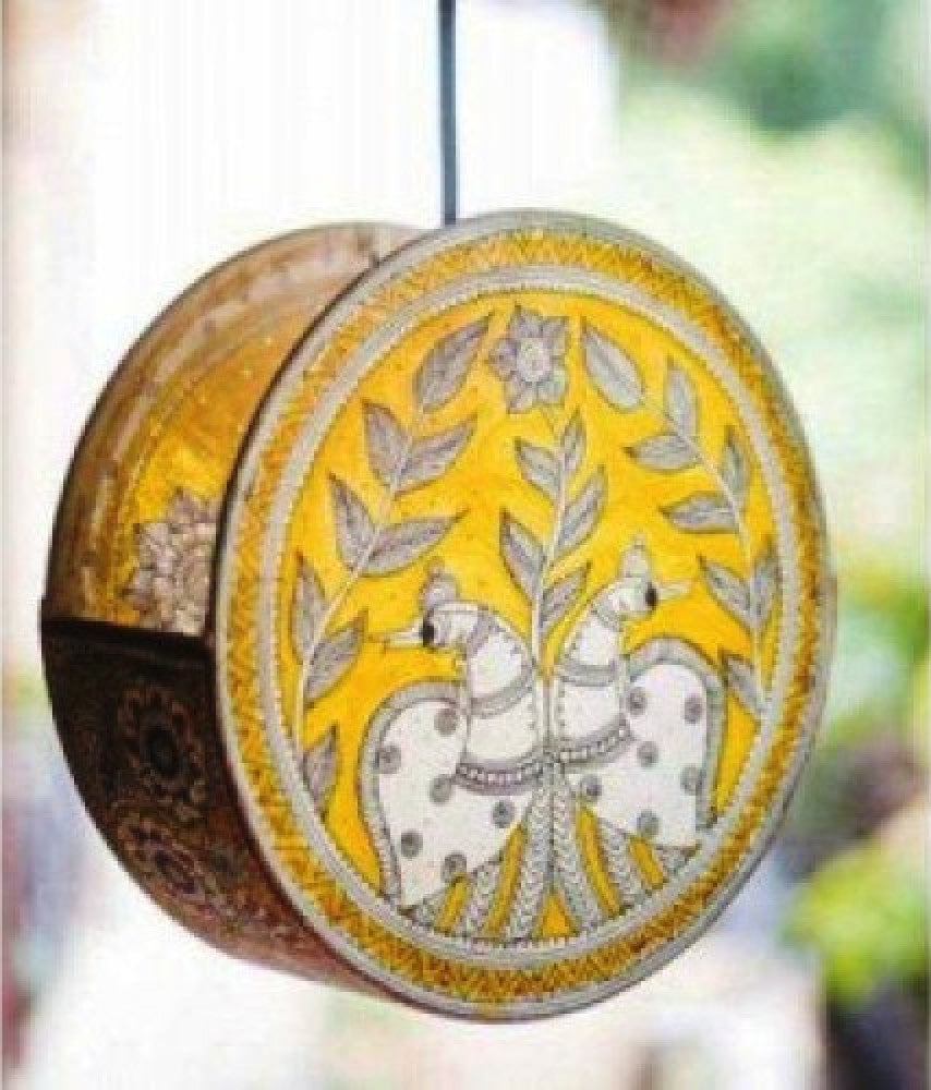 Andhra Pradesh Leather Puppetry Wall Hanging Yellow Lamp Shade