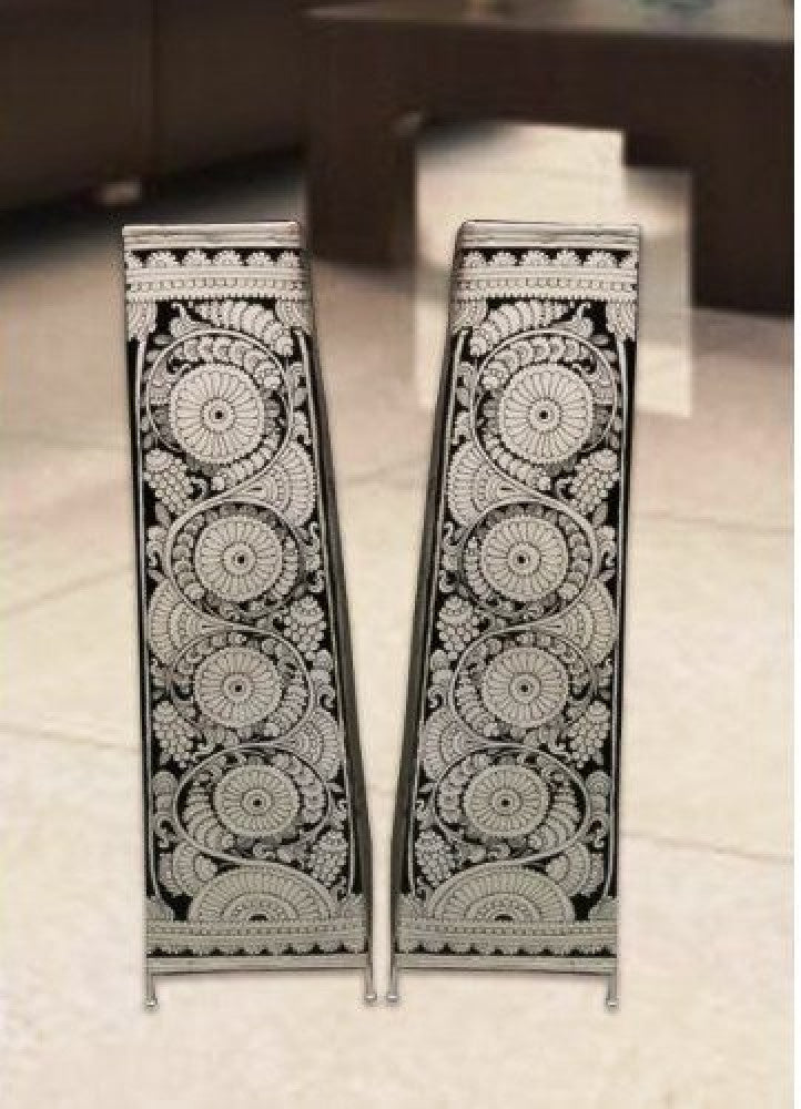 Andhra Pradesh Leather Puppetry Floral Printed Designer Decorative Showpiece Lamp (Set of 2)