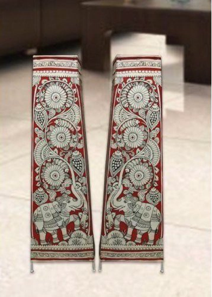 Andhra Pradesh Leather Puppetry Floral Printed Decorative Showpiece Lamp (Set of 2)