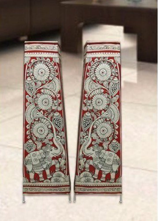 Andhra Pradesh Leather Puppetry Floral Printed Decorative Showpiece Lamp (Set of 2)