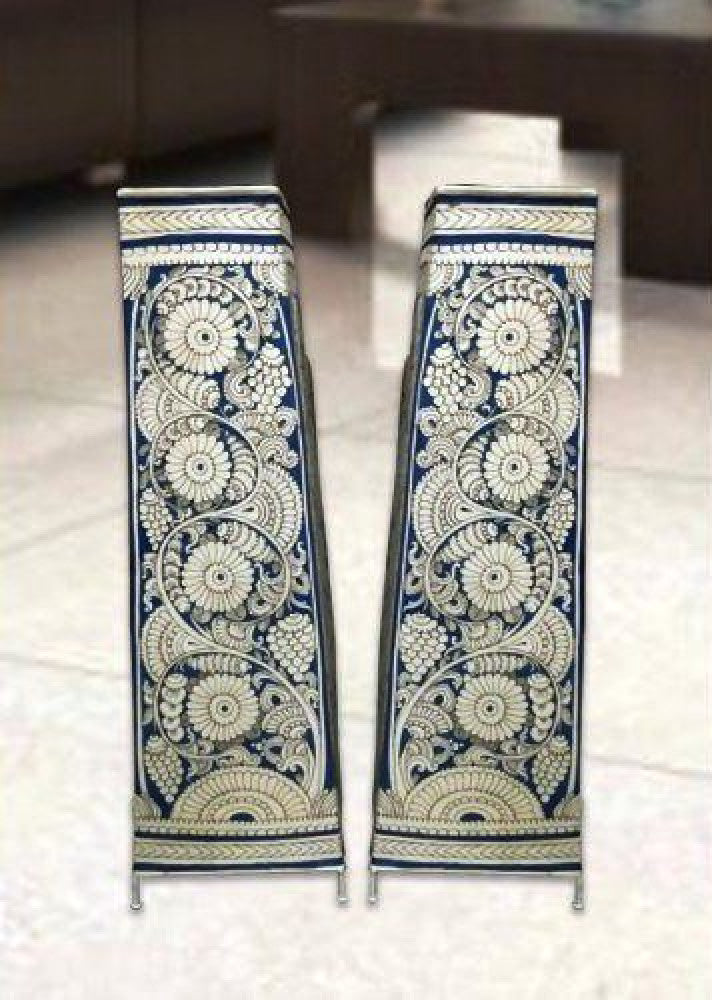 Andhra Pradesh Leather Puppetry Floral Printed Decorative Showpiece Lamp (Set of 2)